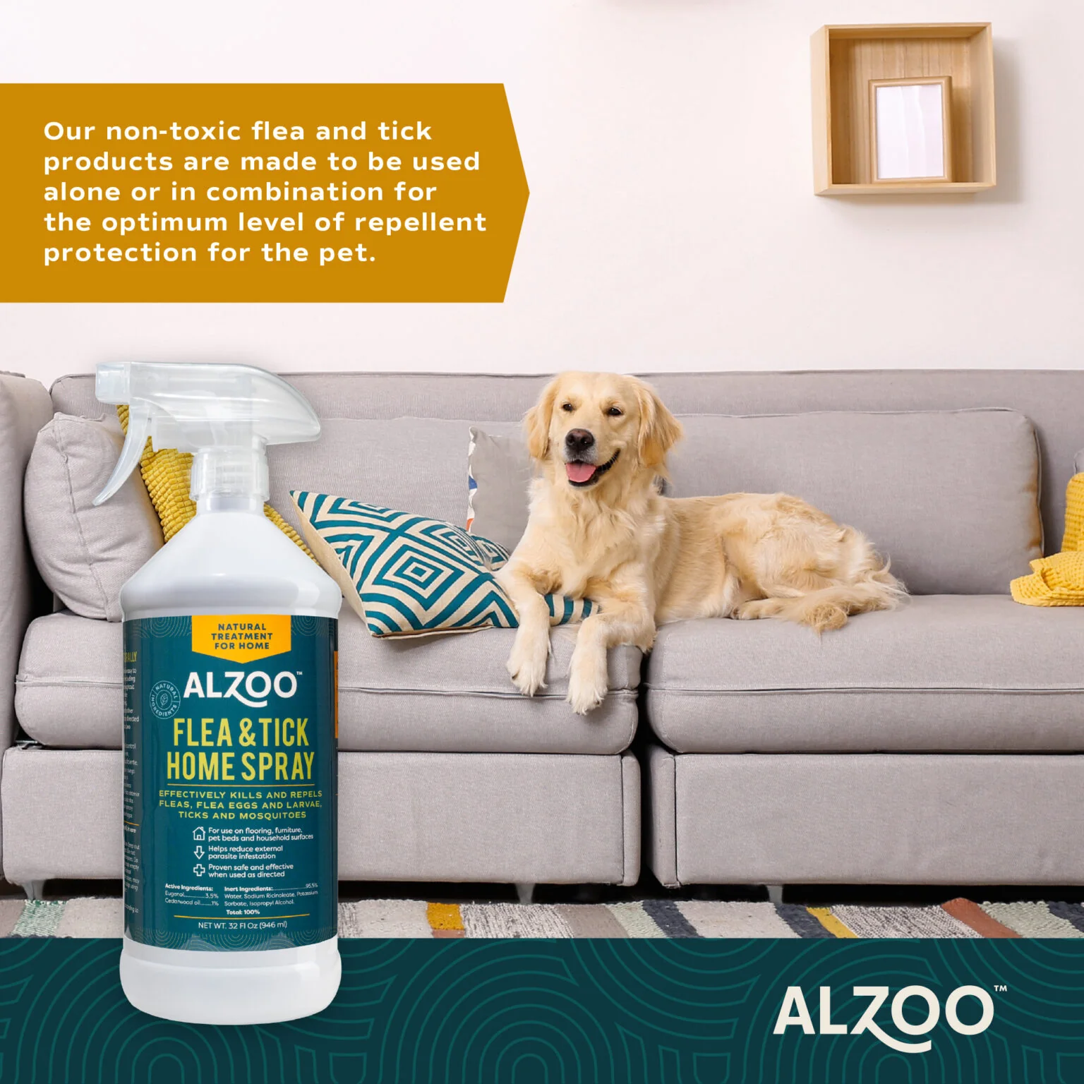 ALZOO™ Plant-Based Flea & Tick Home Spray – 32 fl oz. - Image 3