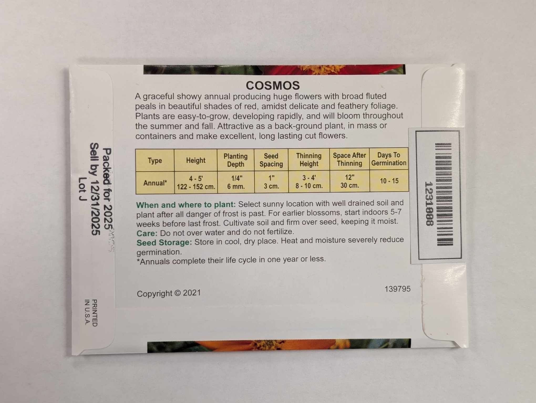 Cosmos Bright Lights Flower Seed Packet - Image 2