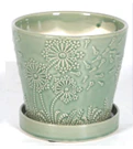 Dandelion in the Wind Pot, Pale Green – 5.1" with Attached Saucer