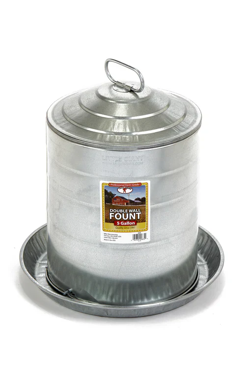 Double Wall Metal Poultry Waterer – Galvanized (5 Gallon)