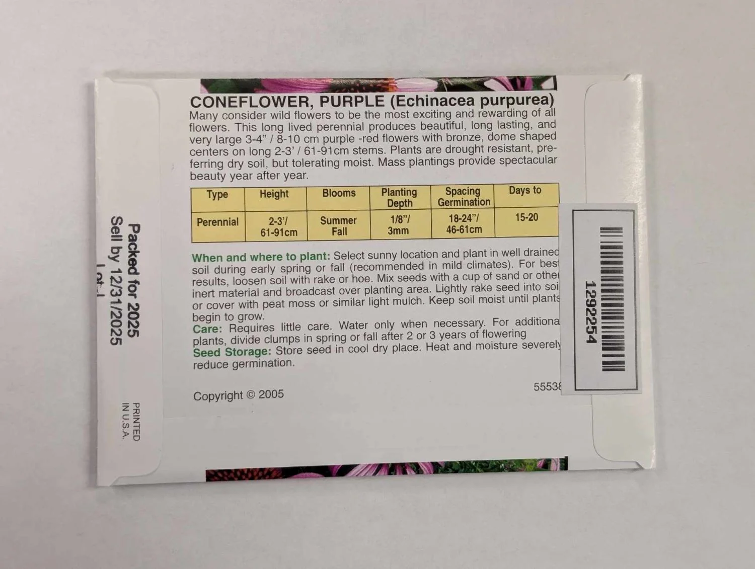Echinacea Purple Cone Flower Seed Packet - Image 3