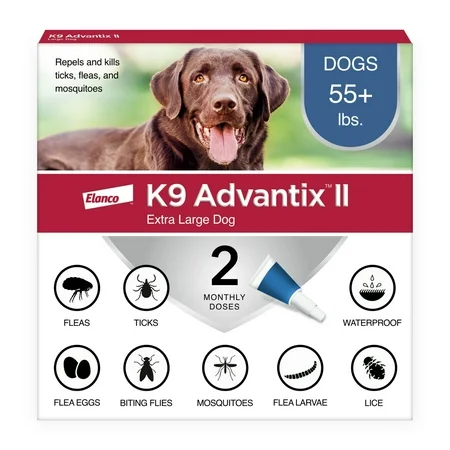 K9 Advantix II Flea & Tick Treatment for Dogs Over 55 lb – 2 Doses (2-Month Supply)