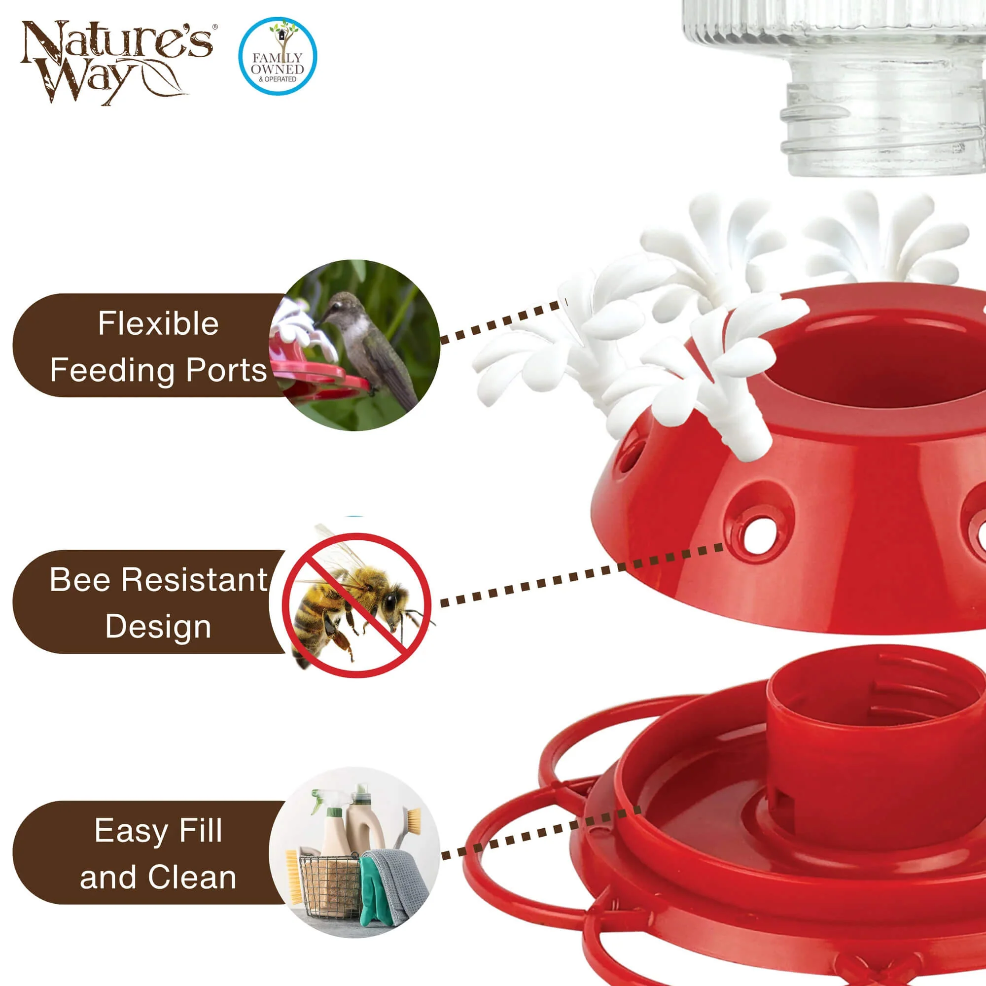 Nature’s Way® Ribbed Rose Glass Gravity Hummingbird Feeder - Image 3