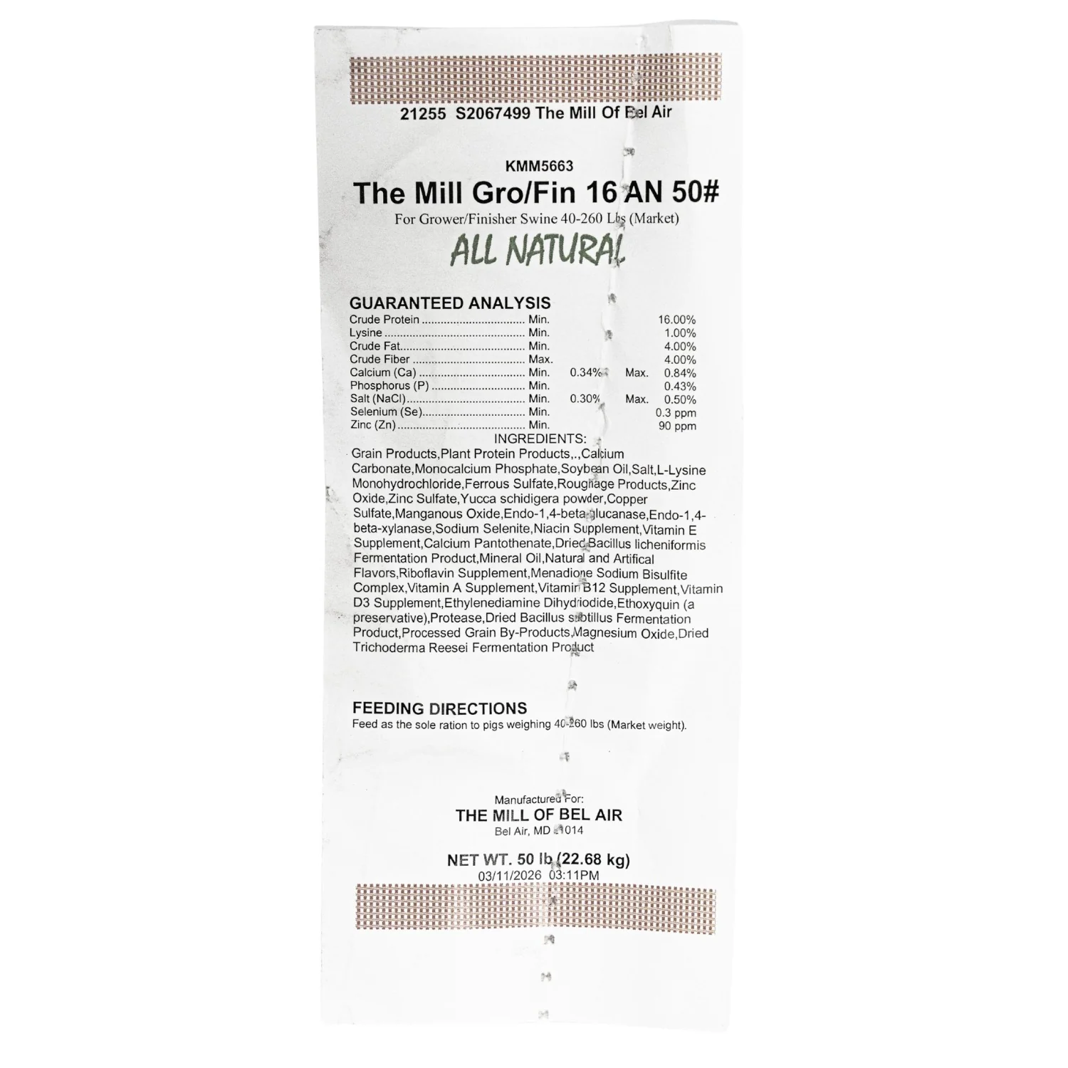 The Mill Grower Finisher 16% Pig Feed, Meal, 50 lb - Image 3