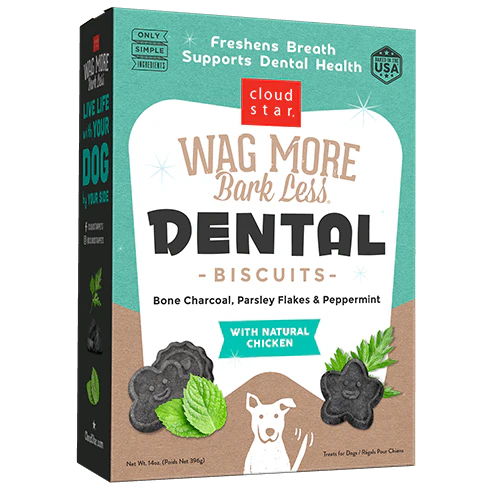 Wag More Bark Less Crunchy Dental Dog Treats, Chicken, Bone Charcoal, Parsley & Mint