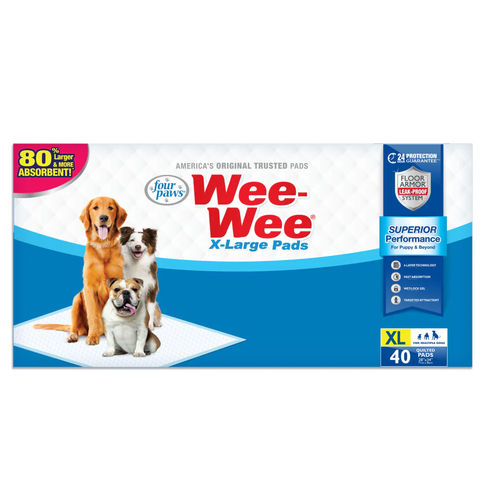 Wee-Wee® Superior Performance X-Large Dog Pee Pads – 28 in x 34 in, Leak-Proof Training Pads