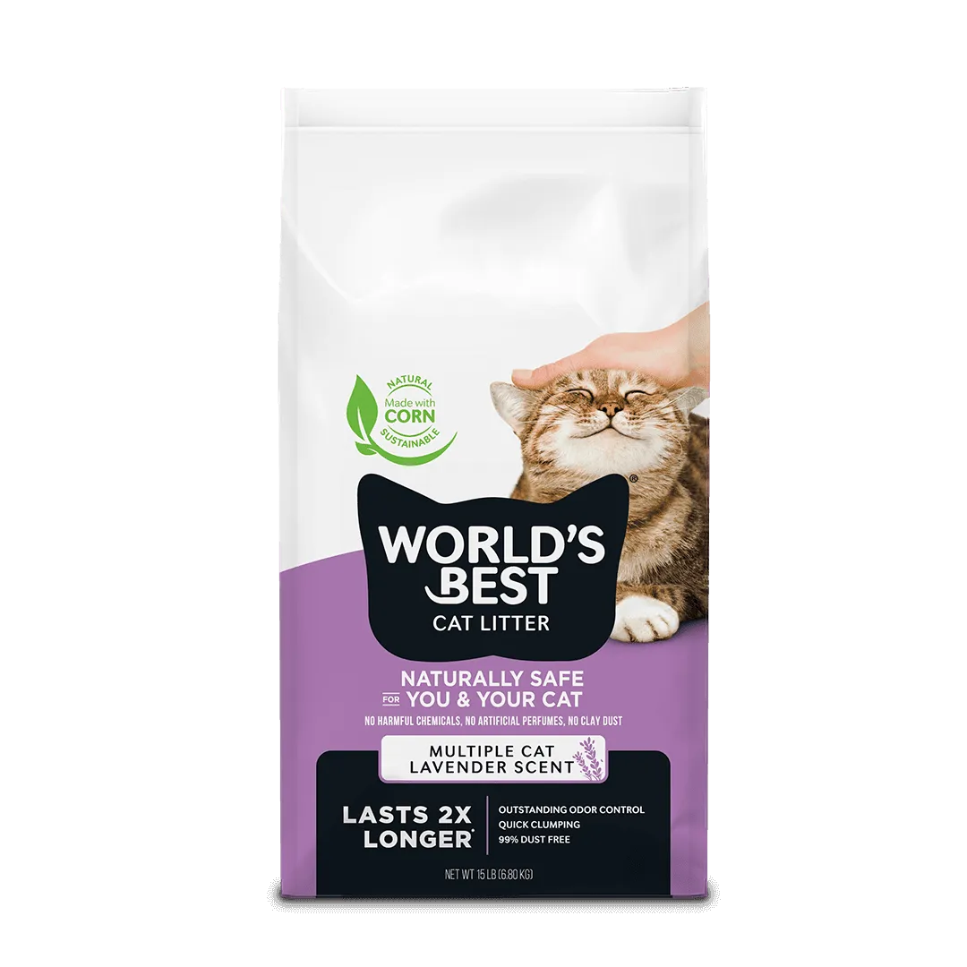 World's Best Lavender Scented Clumping Corn Cat Litter, 28-lb bag